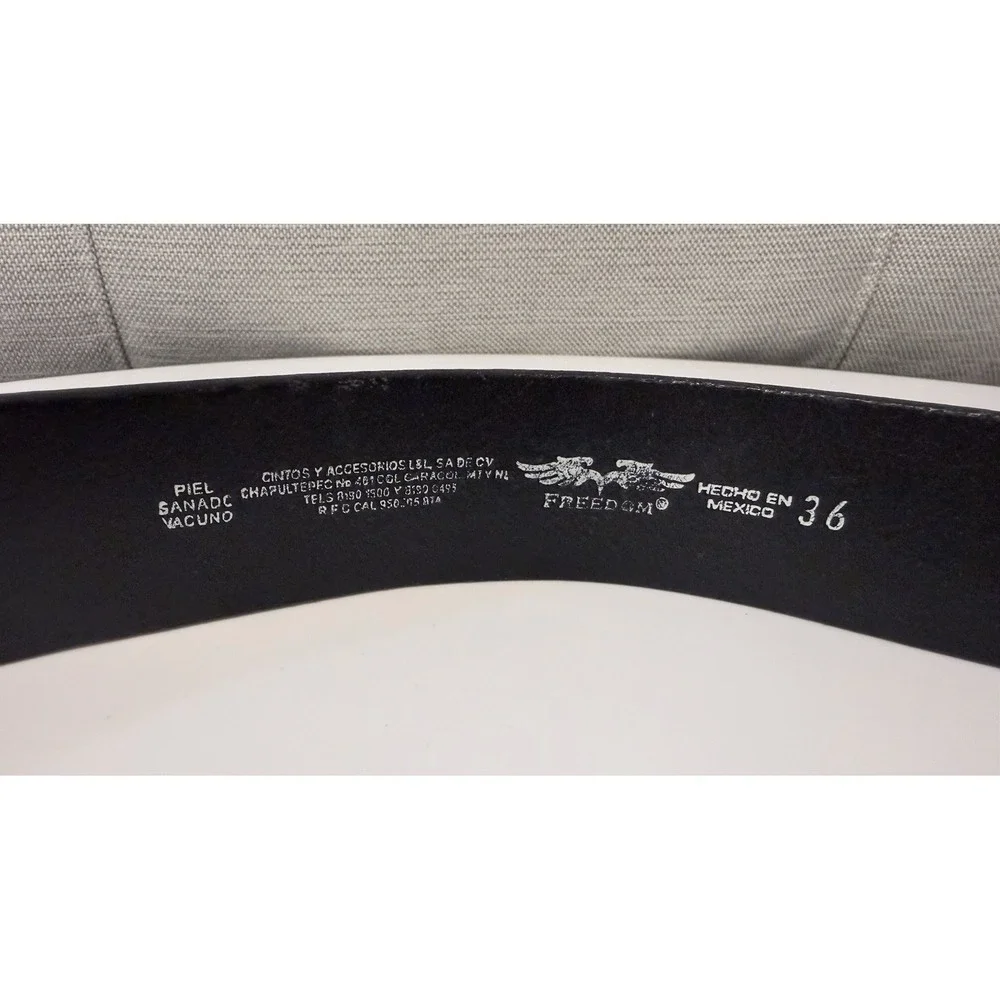 MEN'S FREEDOM BRAND BIG BUCKLE GENUINE LEATHER BLACK BELT 36